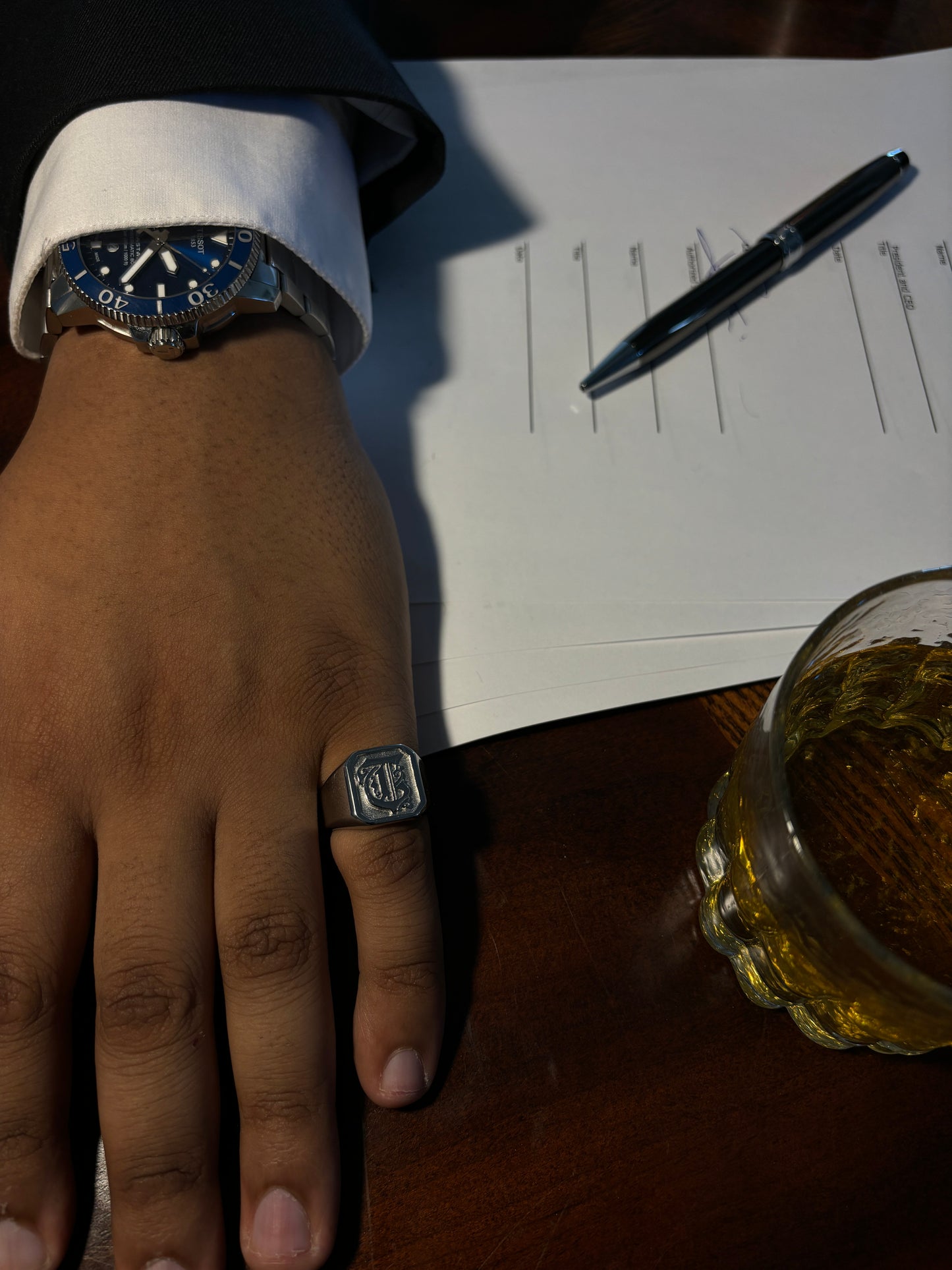 "T" Monogram Signet Ring