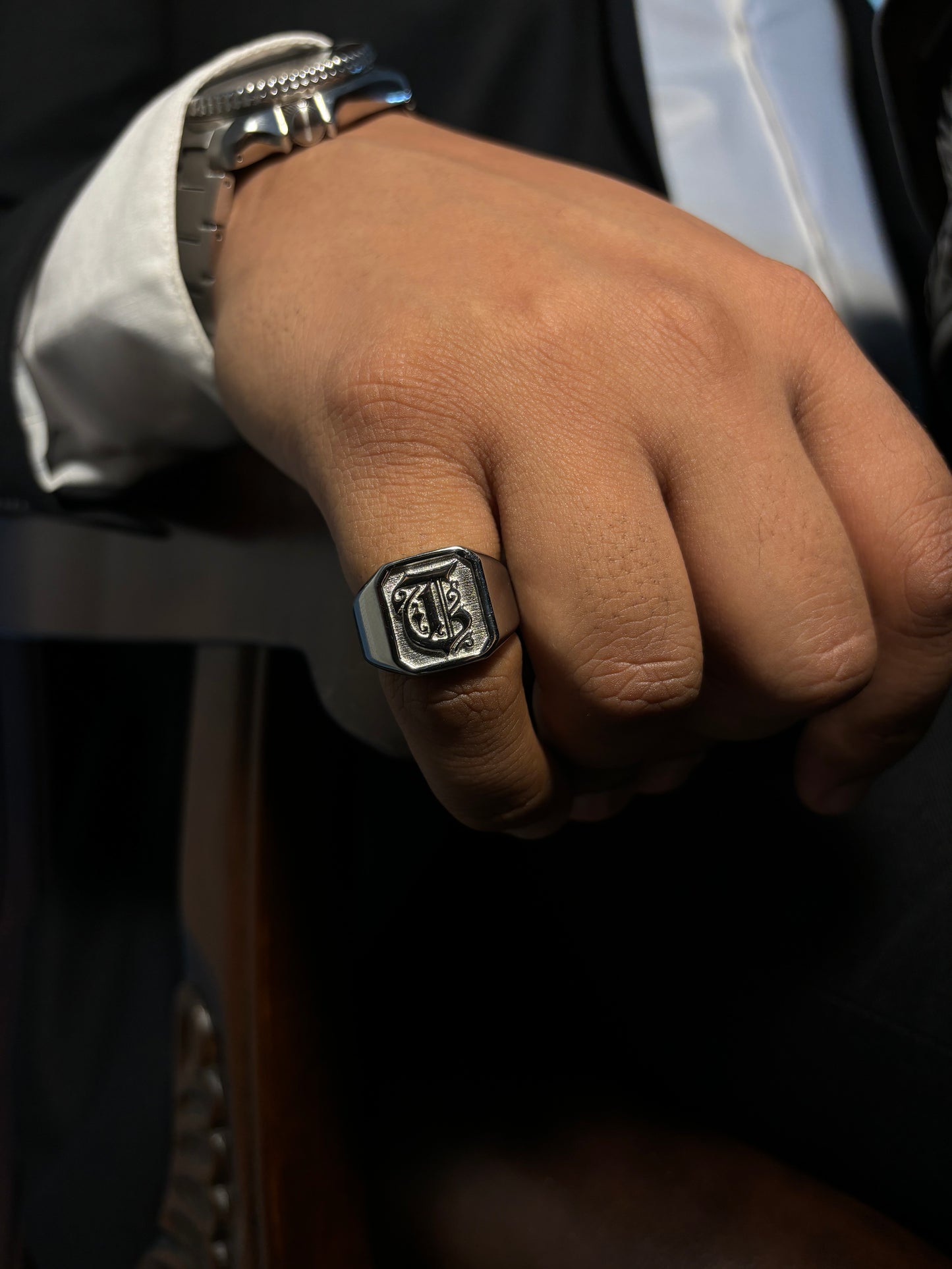 "T" Monogram Signet Ring